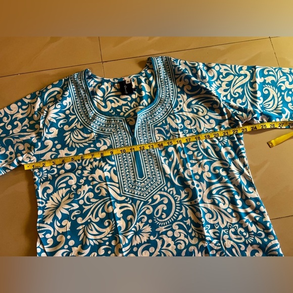 Free People Women's Bella Printed Tunic Blouse Long Sleeve Light Blue Size XL - Picture 12 of 16